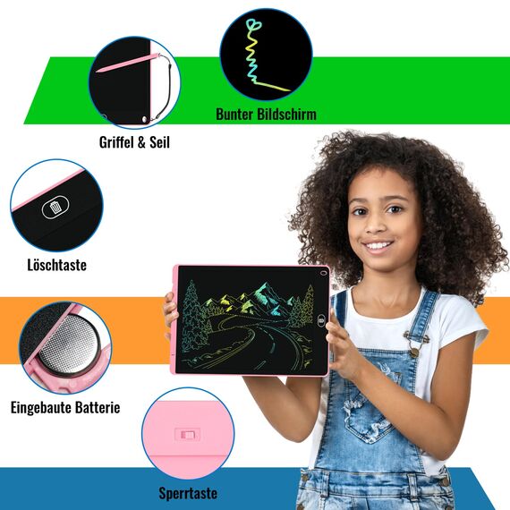 2 Pack Bunte LCD Schreibtafel 12 Zoll, Electight Zeichentafel, Abwischbar Abschließbar LCD Writing Tablet, Spielzeug & Geschenke für Kinder 3-12 Jahre zu Hause, Schule - Rosa