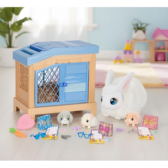 Little Live Pets Mama Surprise Häschen, Mama Häschen zum Füttern & Pflegen – bekommt 3 Babys, Interaktives Spielset mit Mama Häschen & Stall, 20+ Geräusche & Reaktionen, Accessoires zum Stylen