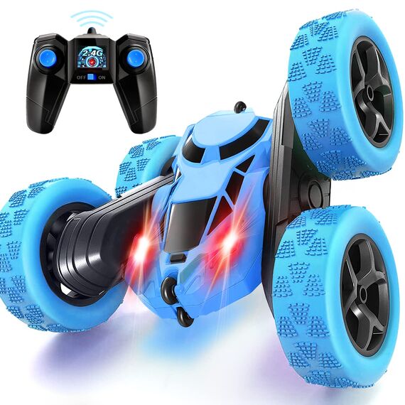MidiVix Ferngesteuertes Auto, 90 Min Spielzeit, 2.4Ghz Doppelseitig 360° drehbare RC Stunt Crawler mit Scheinwerfern, 4WD Off Road Drift RC Auto Spielzeug Geschenke für Jungen 6-12 Blau