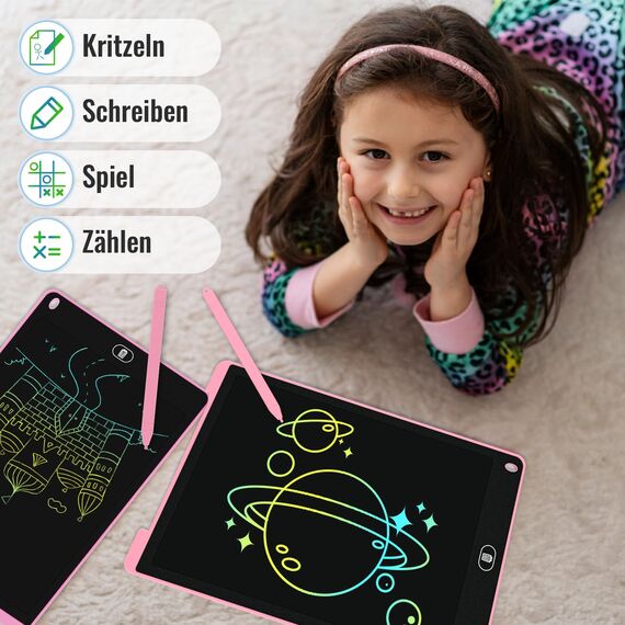 2 Pack Bunte LCD Schreibtafel 12 Zoll, Electight Zeichentafel, Abwischbar Abschließbar LCD Writing Tablet, Spielzeug & Geschenke für Kinder 3-12 Jahre zu Hause, Schule - Rosa