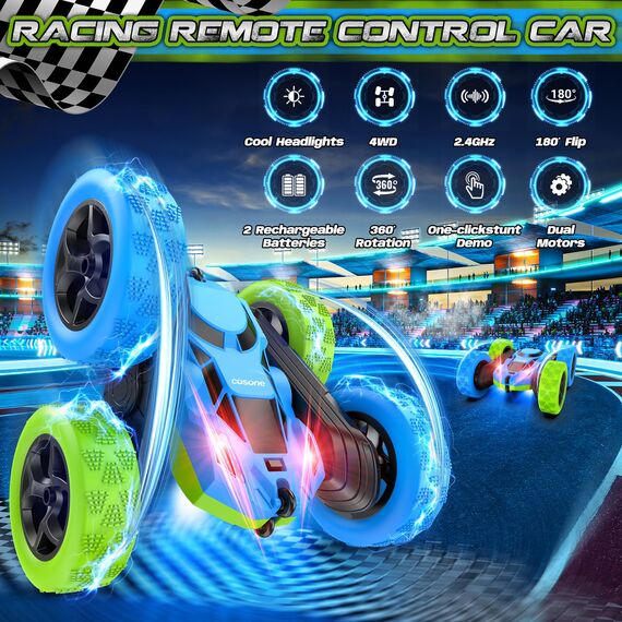 cosone Ferngesteuertes Auto ab 6-12 Jahre 360° Flip RC Car mit LED Licht & USB-C Modular Batteries 4WD Off Road Drift Spielzeugauto für Kinder Geburtstags Geschenke