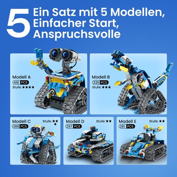 Sillbird Technik Roboter Bauspielzeug für Jungen 8-12 Jahre, 5-in-1 Programmierbares Robot mit App-Fernsteuerung, Geschenk für Weihnachten und Geburtstag, 488 Teile