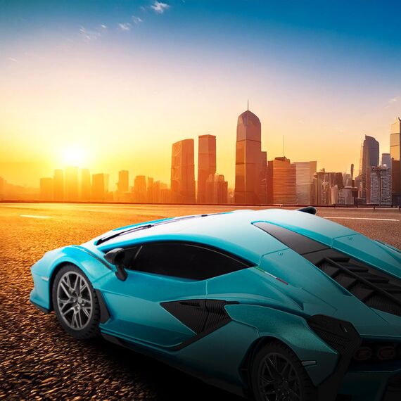 CMJ RC CARS 1:24 Maßstab Offiziell Lizenzierte RC Lamborghini Sián FKP 37, Blaues Lambo Sport Rennspielzeugauto Modellfahrzeug für Jungen Mädchen und Erwachsene Geschenk
