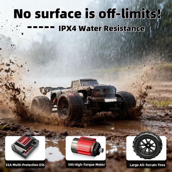 dexinco Ferngesteuertes Auto, 1:16 RC Auto, 40 km/h Hochgeschwindigkeits Ferngesteuerter Monster-Truck, 4WD All Terrain Wasserdicht RTR RC Buggy, RC Crawler mit 2 Akku, Geländegängig Spielzeug LKW
