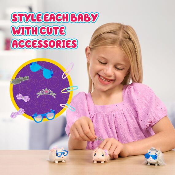 Little Live Pets Mama Surprise Häschen, Mama Häschen zum Füttern & Pflegen – bekommt 3 Babys, Interaktives Spielset mit Mama Häschen & Stall, 20+ Geräusche & Reaktionen, Accessoires zum Stylen