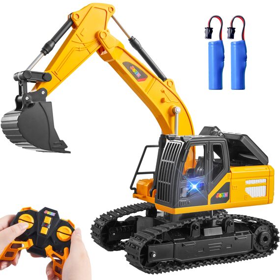 JOYIN Ferngesteuertes Bagger Spielzeug für ab 3 4 5 6 7 8 9 Jahren Junge, 2,4 GHz Bagger RC Spielzeugautos mit Licht und Sound, Geburtstags Geschenk