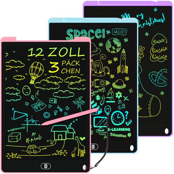 Electight 3 Stück LCD Schreibtafel für Kinder 12 Zoll, Maltafel Wiederverwendbare, Maltablett für Kinder mit Abschließbar Löschen Taste, Spielzeug Geschenke für Büro, Schule, Hause(Rosa+Blau+Violett)