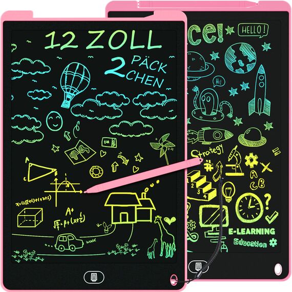 2 Pack Bunte LCD Schreibtafel 12 Zoll, Electight Zeichentafel, Abwischbar Abschließbar LCD Writing Tablet, Spielzeug & Geschenke für Kinder 3-12 Jahre zu Hause, Schule - Rosa