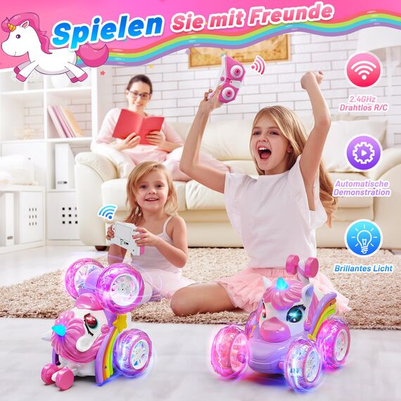 Hot Bee Ferngesteuertes Auto Mädchen ab 3 4 5 6 Jahre, Auto Spielzeug ab 3 4 5 6 Jahre Mädchen, Einhorn Geschenk Mädchen 3-6 Jahre