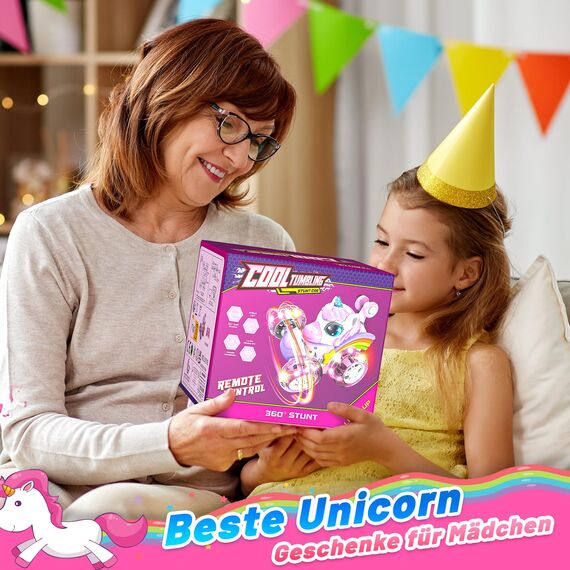 Hot Bee Ferngesteuertes Auto Mädchen ab 3 4 5 6 Jahre, Auto Spielzeug ab 3 4 5 6 Jahre Mädchen, Einhorn Geschenk Mädchen 3-6 Jahre