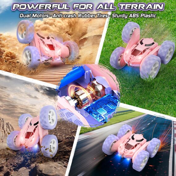 cosone Ferngesteuertes Auto RC Stunt Car 2.4Ghz 360° Flip Crawler mit LED Licht & USB-C Modular Batteries Indoor Outdoor Kinder Spielzeug Geschenke für Mädchen Jungen 6-12