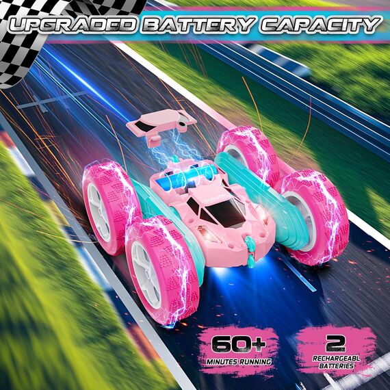 cosone Ferngesteuertes Auto für Mädchen, Allrad Offroad Stunt RC-Auto mit Scheinwerfern, Doppelseitiges 360° Drehbares Spielzeug, Geschenke für Kinder ab 6 Jahren (Rosa)