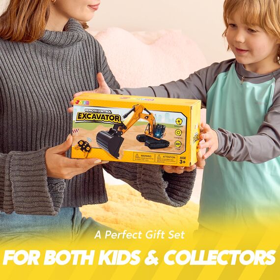 JOYIN Ferngesteuertes Bagger Spielzeug für ab 3 4 5 6 7 8 9 Jahren Junge, 2,4 GHz Bagger RC Spielzeugautos mit Licht und Sound, Geburtstags Geschenk