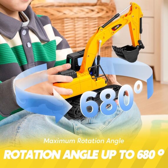 JOYIN Ferngesteuertes Bagger Spielzeug für ab 3 4 5 6 7 8 9 Jahren Junge, 2,4 GHz Bagger RC Spielzeugautos mit Licht und Sound, Geburtstags Geschenk