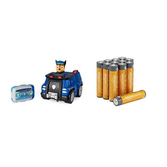 PAW PATROL Chase RC Polizeiauto, 3+ Jahre, & AAA Alkaline-Batterien Amazon Basics 12 Stück, 10 Jahre