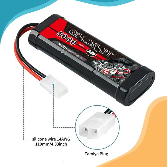 GOLDBAT RC Akku 5000mAh 7.2V NiMH Akku Pack Batterie Ersatzakku Für RC Autos Flugzeug Helikopter Boot Buggy Modellbau Autos Flugze …