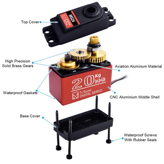 Miuzei 270° Digital RC Servo Motor 20KG Wasserdicht Servo Modellbau Lenkung mit Metallgetriebe für RC Modelle, Starrflügel, Auto, Roboter und Intelligenten DIY (2 Stücke)