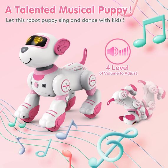 VATOS Roboter Hund Kinder Ferngesteuerter Spielzeug - Interaktiver Anfassen und Folgen Roboterhund mit 17 Funktionen, programmierbarer Tanz Musik RC für Mädchen 3-12 Jahren
