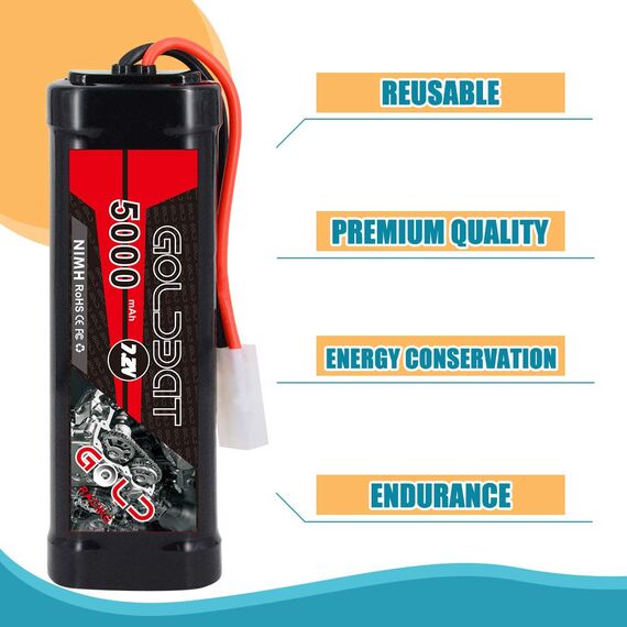 GOLDBAT RC Akku 5000mAh 7.2V NiMH Akku Pack Batterie Ersatzakku Für RC Autos Flugzeug Helikopter Boot Buggy Modellbau Autos Flugze …