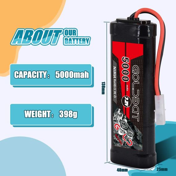 GOLDBAT RC Akku 5000mAh 7.2V NiMH Akku Pack Batterie Ersatzakku Für RC Autos Flugzeug Helikopter Boot Buggy Modellbau Autos Flugze …
