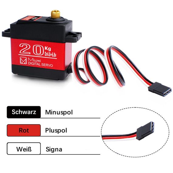 Miuzei 270° Digital RC Servo Motor 20KG Wasserdicht Servo Modellbau Lenkung mit Metallgetriebe für RC Modelle, Starrflügel, Auto, Roboter und Intelligenten DIY (2 Stücke)