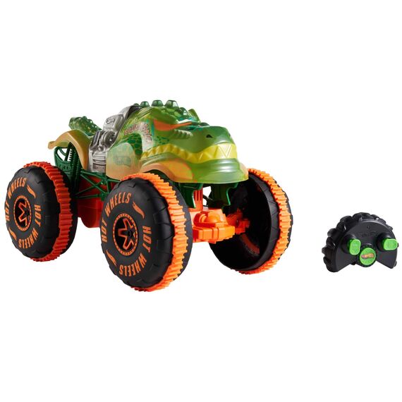 Hot Wheels Monster Trucks Spielfahrzeug mit Fernbedienung, Rageasaur RC im Maßstab 1:15 mit Profilreifen für Gelände- und Stunt-Action,JBH03