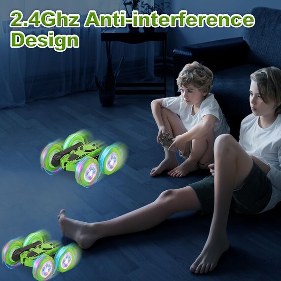 MidiVix Ferngesteuertes Auto, 90 Min Spielzeit, 2.4Ghz Doppelseitig 360° drehbarer RC Crawler mit Scheinwerfern Radlichtern, 4WD Off Road Drift RC Auto Spielzeug Geschenke für Jungen 6-12 Grün