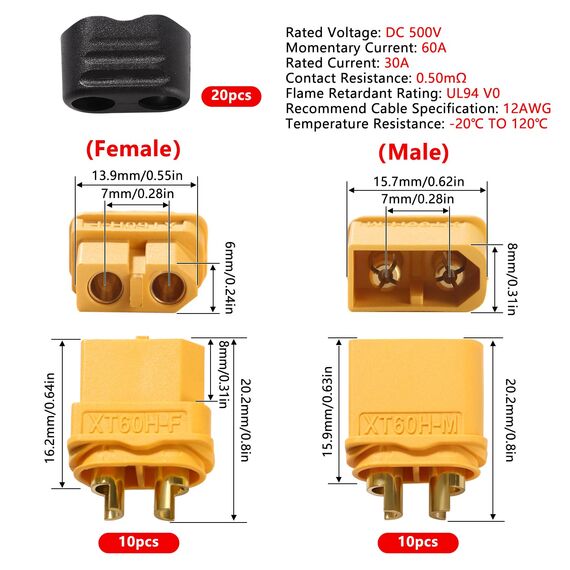 YIXISI 10 Paar XT60 XT60H Batterie Anschlüsse, XT60H Männlich Weiblich Stecker Buchse, XT60H Mantelgehäuse Stecker, für RC Lipo Akku