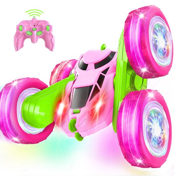 MidiVix Ferngesteuertes Auto, 2.4Ghz Doppelseitig 360° drehbarer RC Crawler mit Scheinwerfern Radlichtern, 4WD Off Road Drift RC Auto Spielzeug Geschenke für Mädchen Jungen 6-12 GrünPink