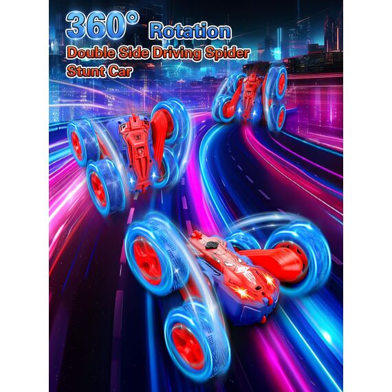 Kssvzz Spider Ferngesteuertes Auto, 2.4GHZ RC Spielzeug Auto für Kinder, RC Stunt Car 360° Flip Offroad mit LED Blinken & Sprühnebel, Spielzeugautos Ferngesteuerte für Jungen ab 3-12