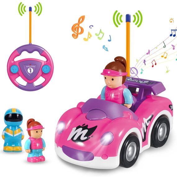 Pup Go Kleinkind RC Cartoon Rennwagen für Jungen 18 Monate Nikolausgeschenk für Mädchen, 2 austauschbare Puppen mit Musik und Lichtern, das Erste Ferngesteuerte Auto