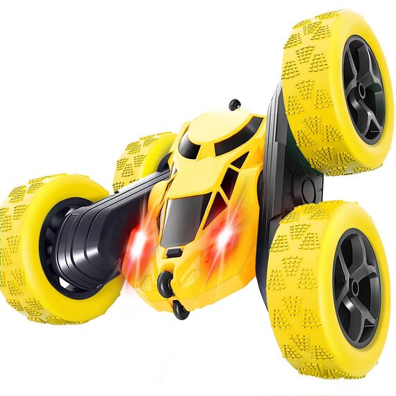 MidiVix Ferngesteuertes Auto, 2.4Ghz Doppelseitig 360° drehbare RC Stunt Crawler mit Scheinwerfern, 4WD Off Road Drift RC Auto Spielzeug Geschenke für Jungen 6-12 Gelb