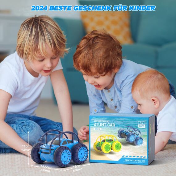 MaxTronic telecomandate Amphibien Ferngesteuertes Auto, Wiederaufladbares Direktladen 360° Salto wasserdichtes RC Stunt Auto 2.4G 15KM/H 4WD Allrad Geländewagen Spielzeug für Jungen 3-12 Jahre