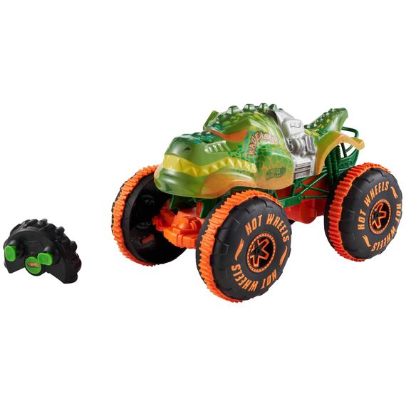 Hot Wheels Monster Trucks Spielfahrzeug mit Fernbedienung, Rageasaur RC im Maßstab 1:15 mit Profilreifen für Gelände- und Stunt-Action,JBH03