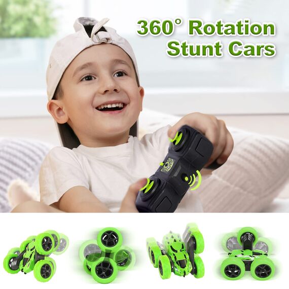 MidiVix Ferngesteuertes Auto, 90 Min Spielzeit, 2.4Ghz Doppelseitig 360° drehbare RC Stunt Crawler mit Scheinwerfern, 4WD Off Road Drift RC Auto Spielzeug Geschenke für Jungen 6-12 Grün