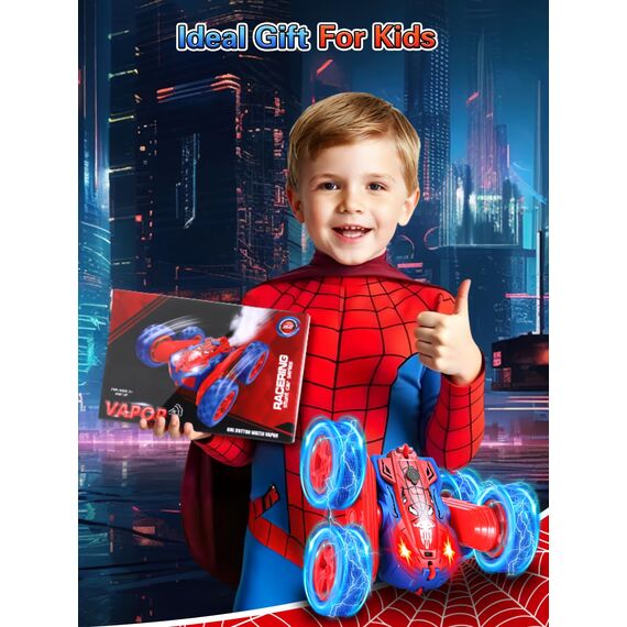 Kssvzz Spider Ferngesteuertes Auto, 2.4GHZ RC Spielzeug Auto für Kinder, RC Stunt Car 360° Flip Offroad mit LED Blinken & Sprühnebel, Spielzeugautos Ferngesteuerte für Jungen ab 3-12