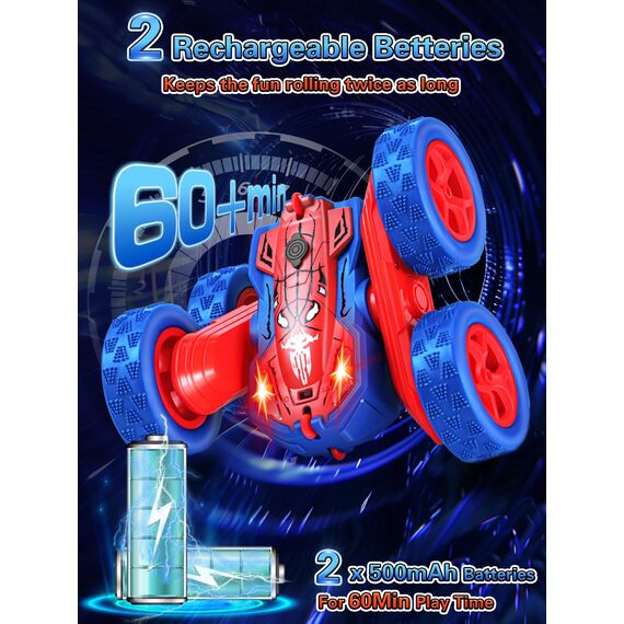 Kssvzz Spider Ferngesteuertes Auto, 2.4GHZ RC Spielzeug Auto für Kinder, RC Stunt Car 360° Flip Offroad mit LED Blinken & Sprühnebel, Spielzeugautos Ferngesteuerte für Jungen ab 3-12