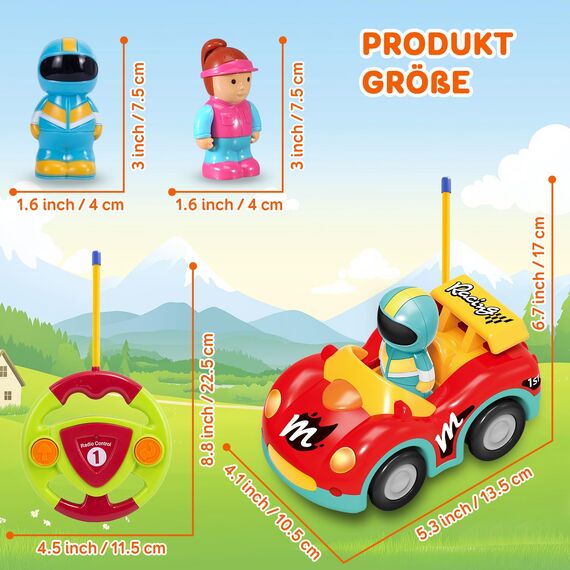 Pup Go Kleinkind RC Cartoon Rennwagen mit Musik und Lichtern, 2 austauschbare Puppen, das Erste Ferngesteuerte Auto für Jungen und Mädchen, 18 Monate+, Perfektes Geburtstags