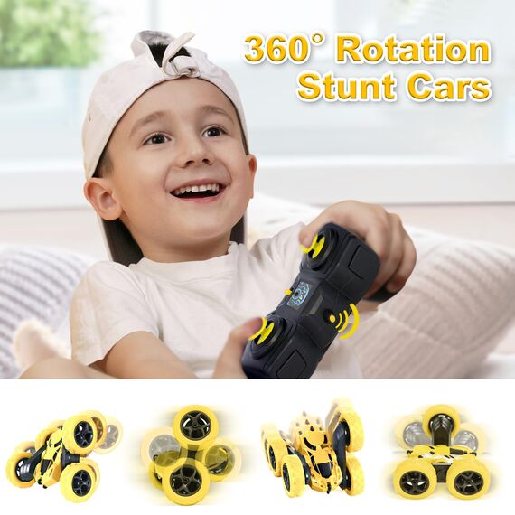 MidiVix Ferngesteuertes Auto, 2.4Ghz Doppelseitig 360° drehbare RC Stunt Crawler mit Scheinwerfern, 4WD Off Road Drift RC Auto Spielzeug Geschenke für Jungen 6-12 Gelb