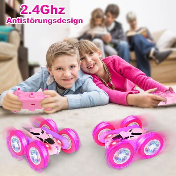 MidiVix Ferngesteuertes Auto, 2.4Ghz Doppelseitig 360° drehbarer RC Crawler mit Scheinwerfern Radlichtern, 4WD Off Road Drift RC Auto Spielzeug Geschenke für Mädchen Jungen 6-12 Rosa Lila