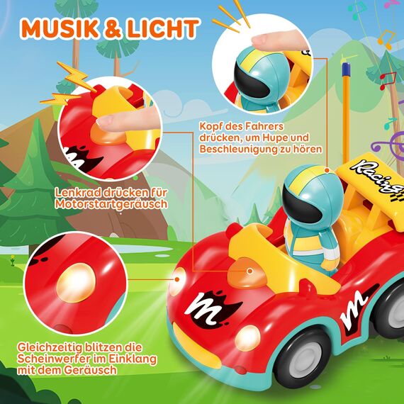 Pup Go Kleinkind RC Cartoon Rennwagen mit Musik und Lichtern, 2 austauschbare Puppen, das Erste Ferngesteuerte Auto für Jungen und Mädchen, 18 Monate+, Perfektes Geburtstags