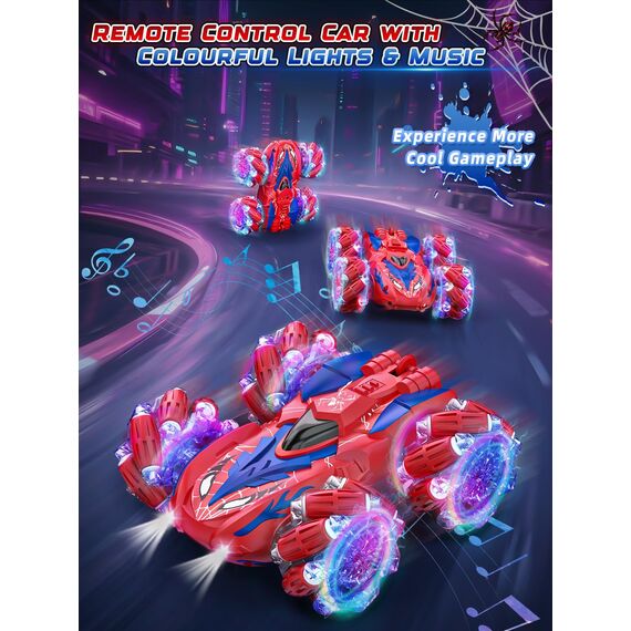 Kssvzz Spider Ferngesteuertes Auto, 2.4Ghz RC Auto Spielzeug mit 360° Flip & LED Blinken, 4WD Musik Monstertruck Spielzeug Weihnachten Geburtstags Geschenk Jungen und Mädchen ab 3 4 5 6 7 8 9 Jahre