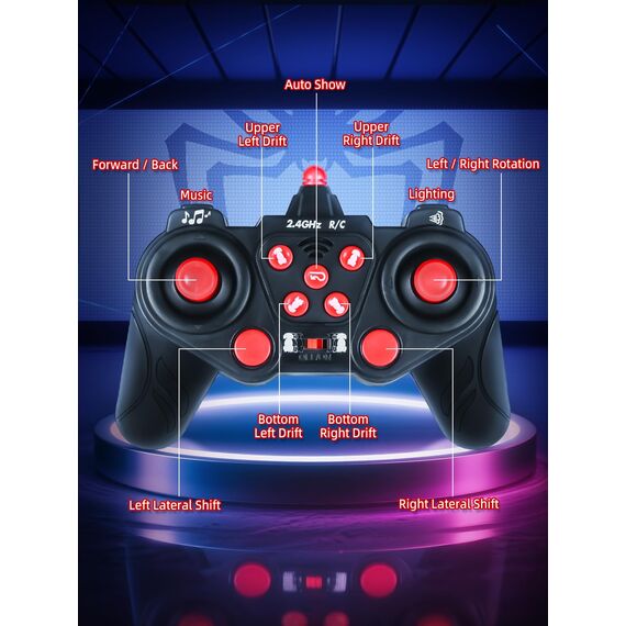 Kssvzz Spider Ferngesteuertes Auto, 2.4Ghz RC Auto Spielzeug mit 360° Flip & LED Blinken, 4WD Musik Monstertruck Spielzeug Weihnachten Geburtstags Geschenk Jungen und Mädchen ab 3 4 5 6 7 8 9 Jahre