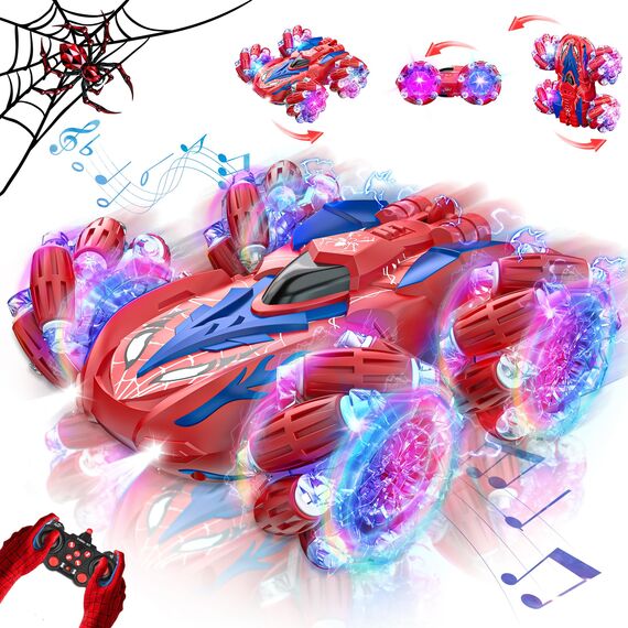 Kssvzz Spider Ferngesteuertes Auto, 2.4Ghz RC Auto Spielzeug mit 360° Flip & LED Blinken, 4WD Musik Monstertruck Spielzeug Weihnachten Geburtstags Geschenk Jungen und Mädchen ab 3 4 5 6 7 8 9 Jahre