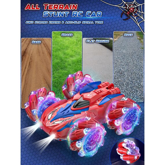 Kssvzz Spider Ferngesteuertes Auto, 2.4Ghz RC Auto Spielzeug mit 360° Flip & LED Blinken, 4WD Musik Monstertruck Spielzeug Weihnachten Geburtstags Geschenk Jungen und Mädchen ab 3 4 5 6 7 8 9 Jahre