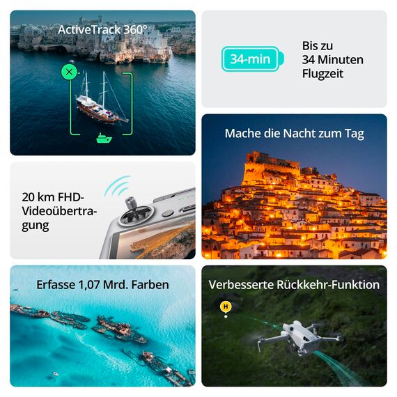 DJI Mini 4 Pro (DJI RC-N2 Fernsteuerung), faltbare Mini-Drohne mit 4K HDR-Videokamera für Erwachsene, unter 249 g, 34 Minuten Flugzeit, 20 km max. Video-Übertragungsreichweite, C0