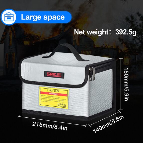 STARTRC Lipo Safe Bag Feuerfeste, explosionsgeschützte Tasche Großraum-Lipo Akku Aufbewahrungsbox Schutzschalter Schutztasche zum Aufbewahren und Laden