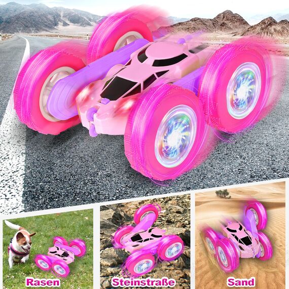 MidiVix Ferngesteuertes Auto, 2.4Ghz Doppelseitig 360° drehbarer RC Crawler mit Scheinwerfern Radlichtern, 4WD Off Road Drift RC Auto Spielzeug Geschenke für Mädchen Jungen 6-12 Rosa Lila