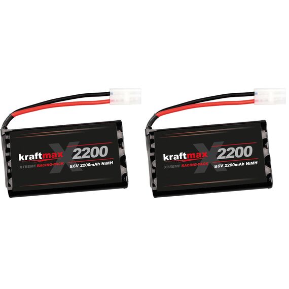 Kraftmax Akku Racing-Pack mit Tamiya Stecker - 9,6V / 2200mAh (min 2000 mAh) NiMH Akku/Hochleistungs RC Akkupack (Packung mit 2)
