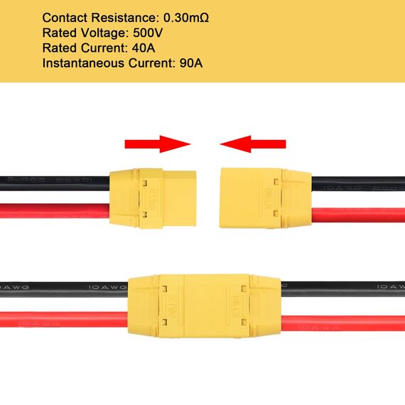YIXISI 2 Paar XT90 Stecker Männlich Weiblich Stecker, XT90 Plug Male Female Connector mit Mantel Gehäuse Stecker, mit 100mm 10AWG Silikondraht, für RC Lipo Batterie FPV Drohne